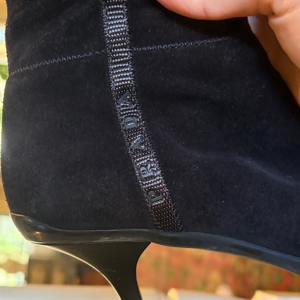 Prada Women's Black Suede Kitten Heeled Boots - Picture 8 of 8